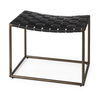 Clarissa 22.0L x 16.0W x 16.75H Black Leather Woven Seat with Gold Metal Frame Stool, Benche by Mercana, 22" length x 16" width x 16.5" height thumbnail 1