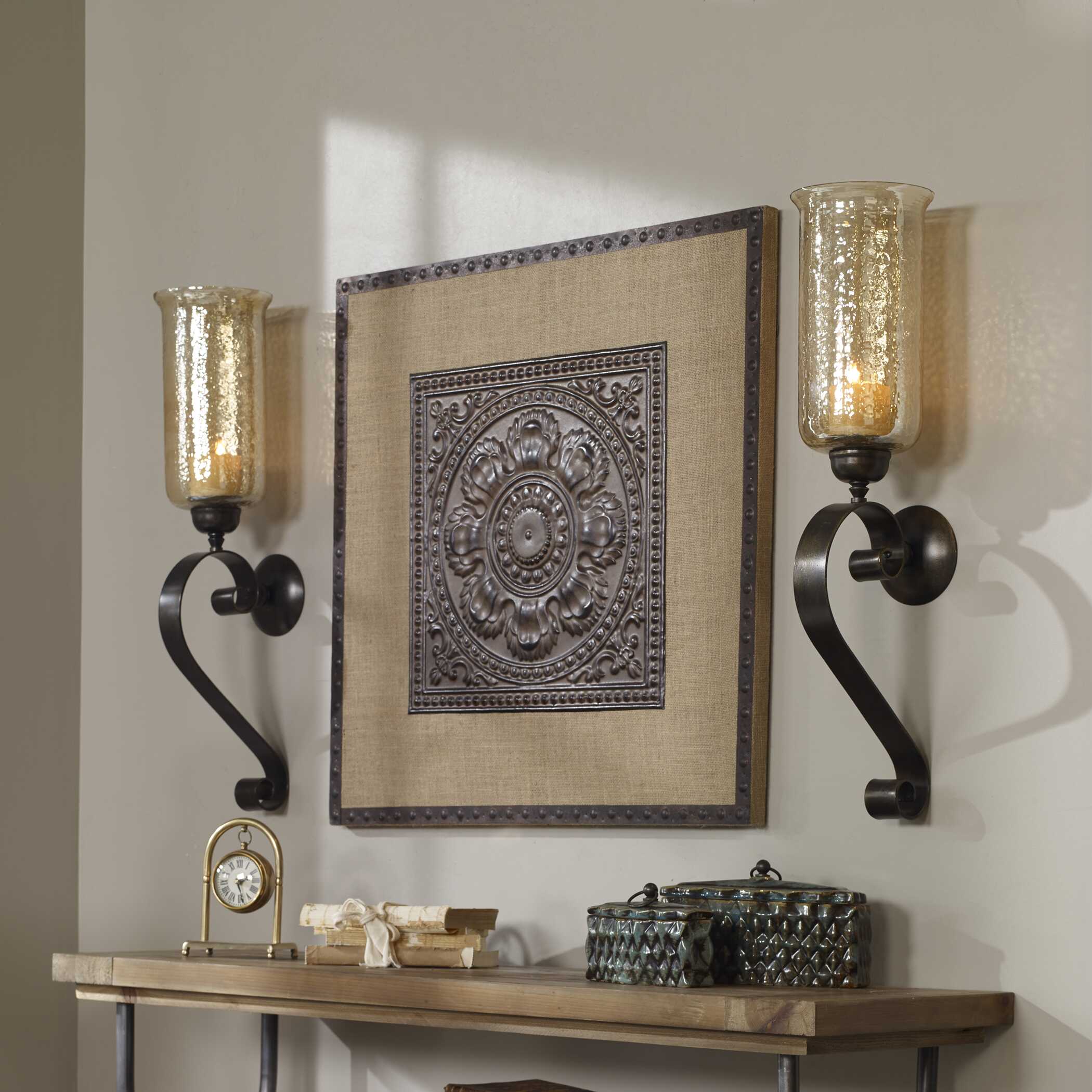 Joselyn Bronze Candle Wall Sconce, Sculptural Wall Art by Uttermost, 7" width x 30" height x 8.5" depth View 2
