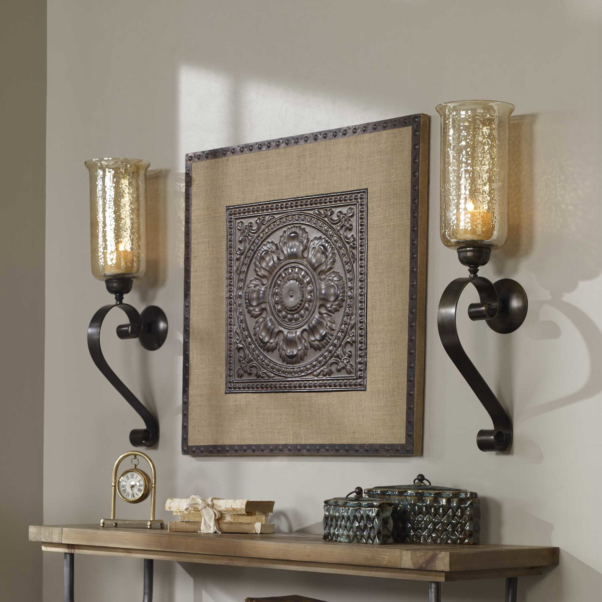 Joselyn Bronze Candle Wall Sconce, by Uttermost, 7" width x 30" height x 8.5" depth View 2
