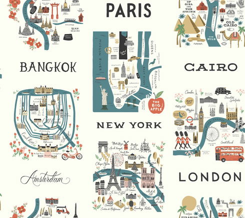 City Maps Blue & Red Wallpaper