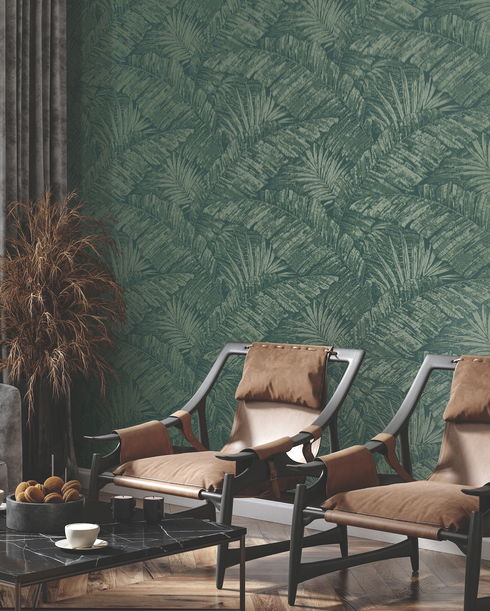 Palm Cove Toile Emerald Forest Wallpaper