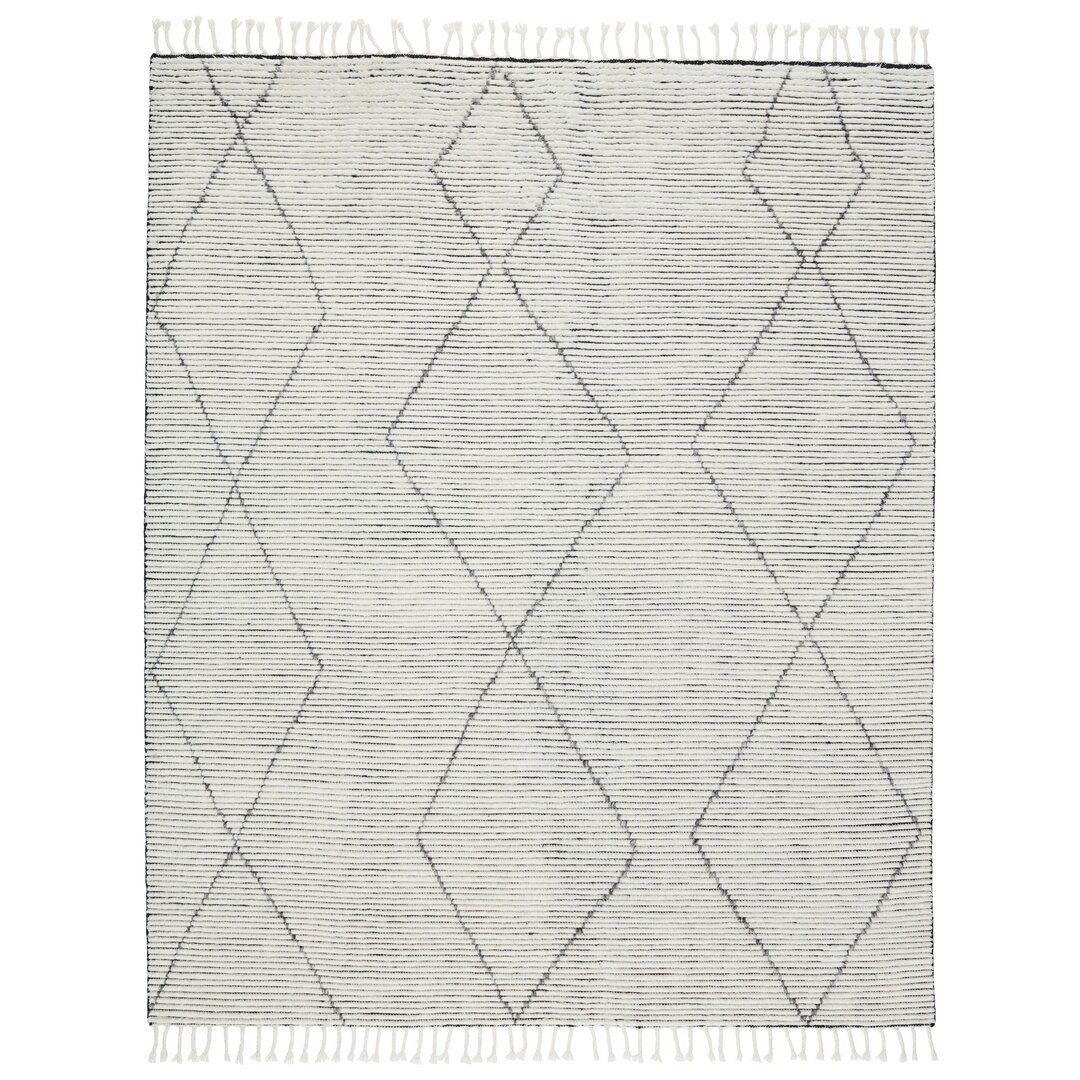 Ammil Hand-Knotted Trellis Cream/ Black Area Rug large image 