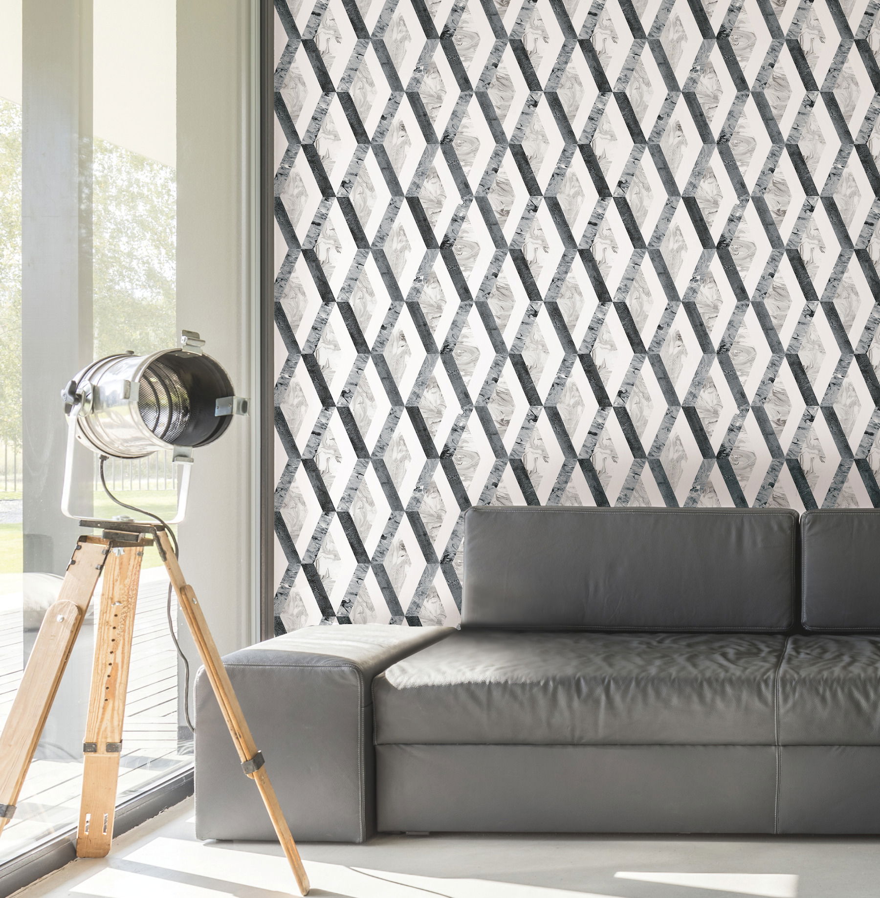 Statuary Diamond Inlay Grey Peel & Stick Wallpaper large image 