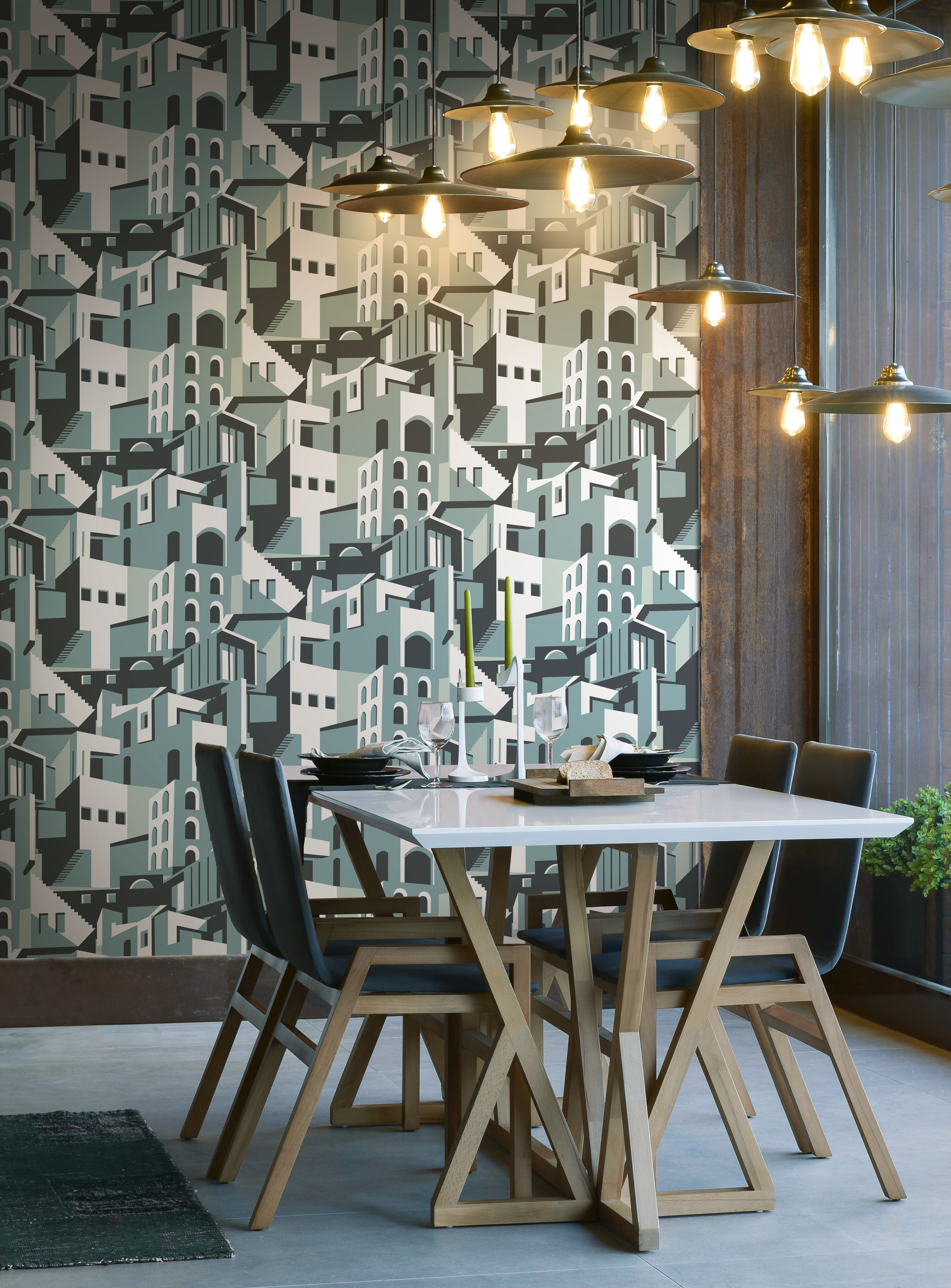 Arch Architectural Blue Grey Peel & Stick Wallpaper large image 