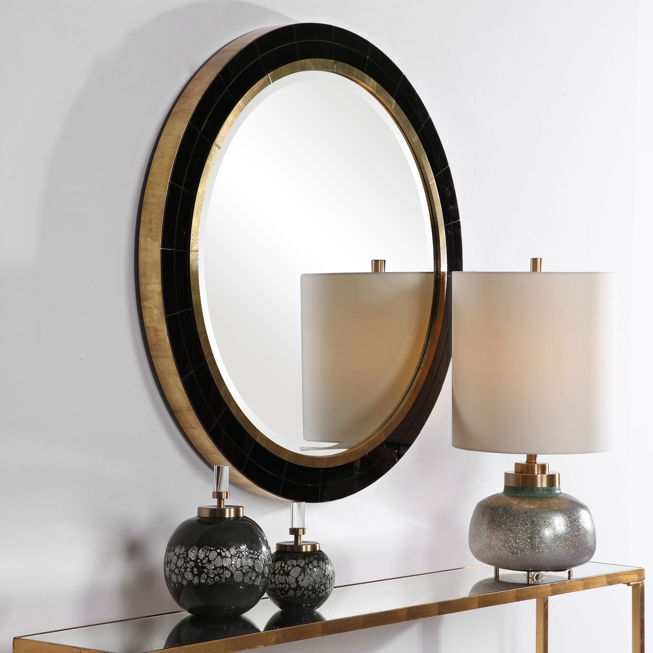 Nayla Tiled Round Mirror large image 