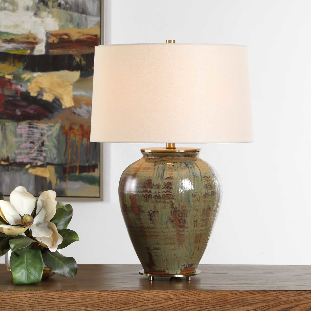 Olisa Brown Green Table Lamp, by Uttermost, 17" width x 25" height x 17" depth View 2