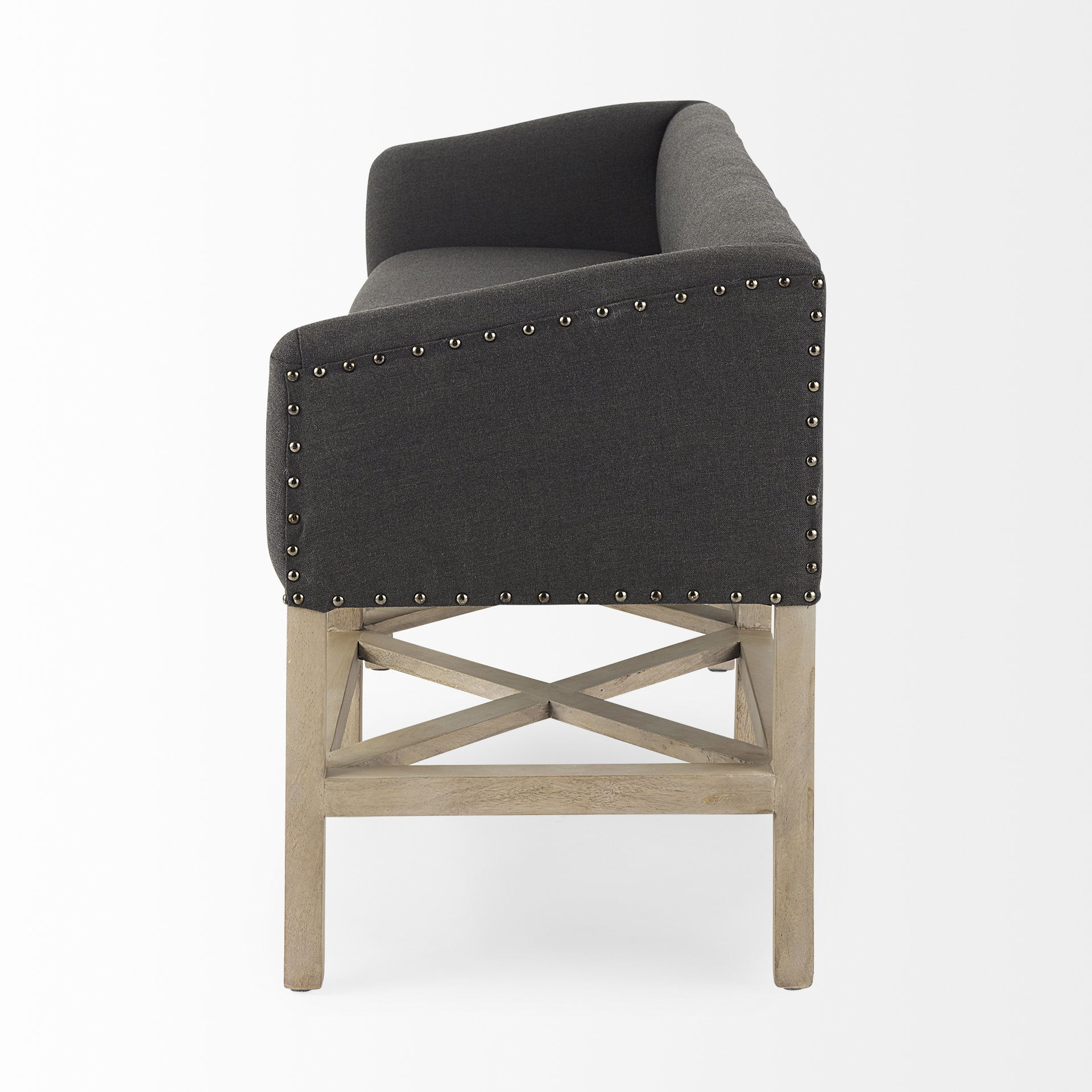 Bergen  Dark Gray Fabric with Light Brown Wooden Base Accent Bench, Benche by Mercana, 60" length x 19" width x 25.5" height View 5