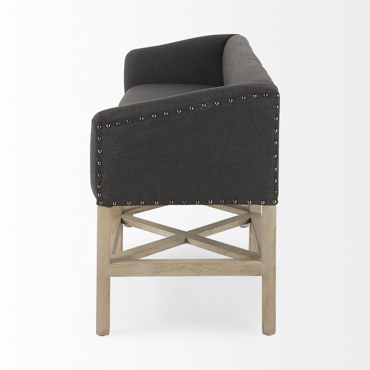 Bergen  Dark Gray Fabric with Light Brown Wooden Base Accent Bench, Benche by Mercana, 60" length x 19" width x 25.5" height View 5