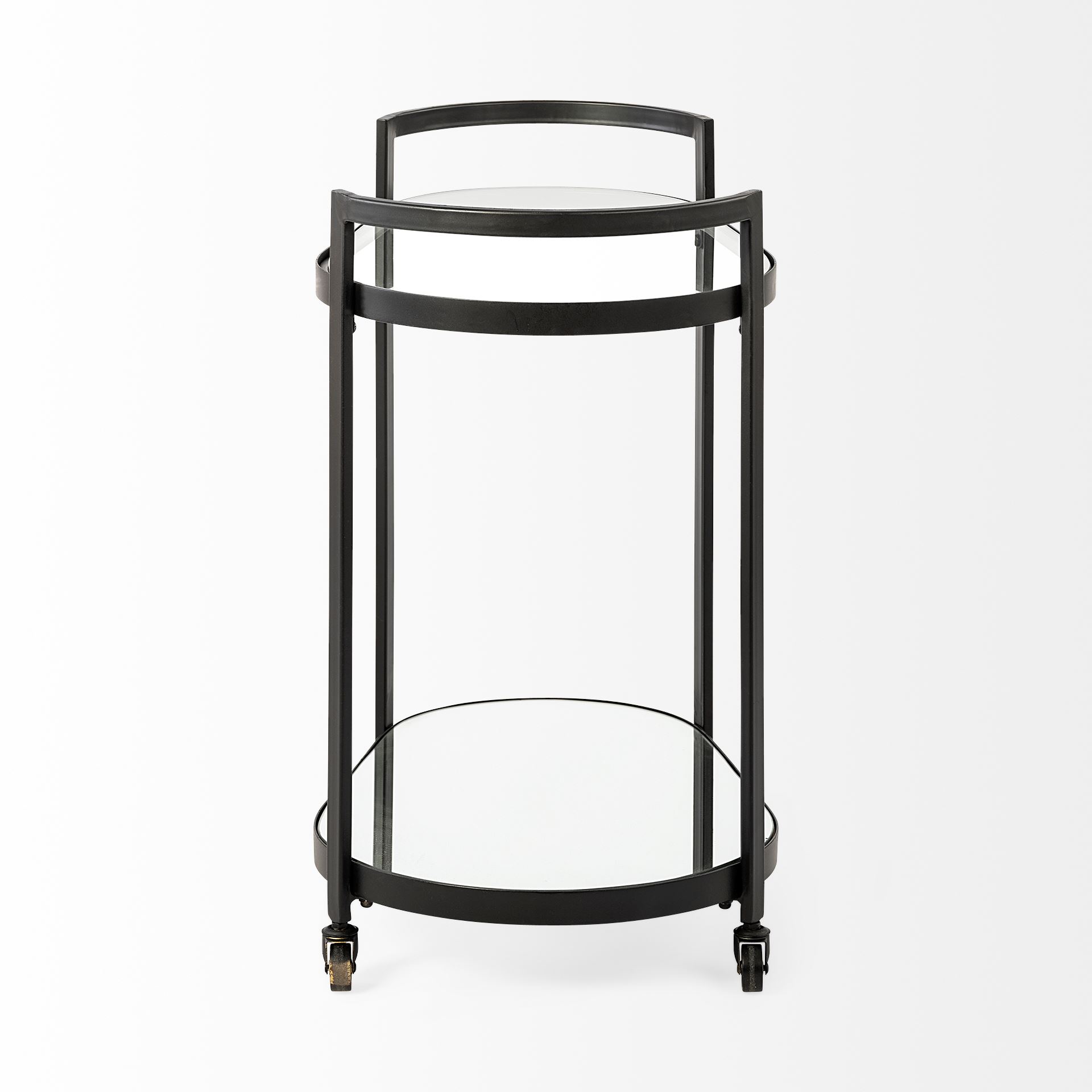 Eleonore Black Metal Frame Two-Tier with Glass Shelves Bar Cart, Bar Carts & Cabinet by Mercana, 25" length x 16.14" width x 27.95" height View 5
