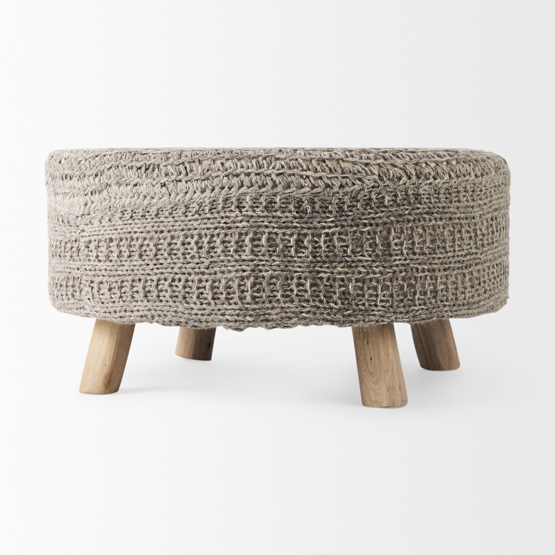 Bina  Dark Gray 4 Legged Wool Stool, Ottoman by Mercana, 30" length x 30" width x 15" height View 5