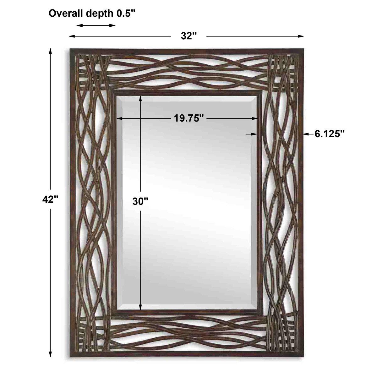 Dorigrass Brown Metal Mirror, by Uttermost, 2'8" width x 3'6" height x 0.5" depth View 3