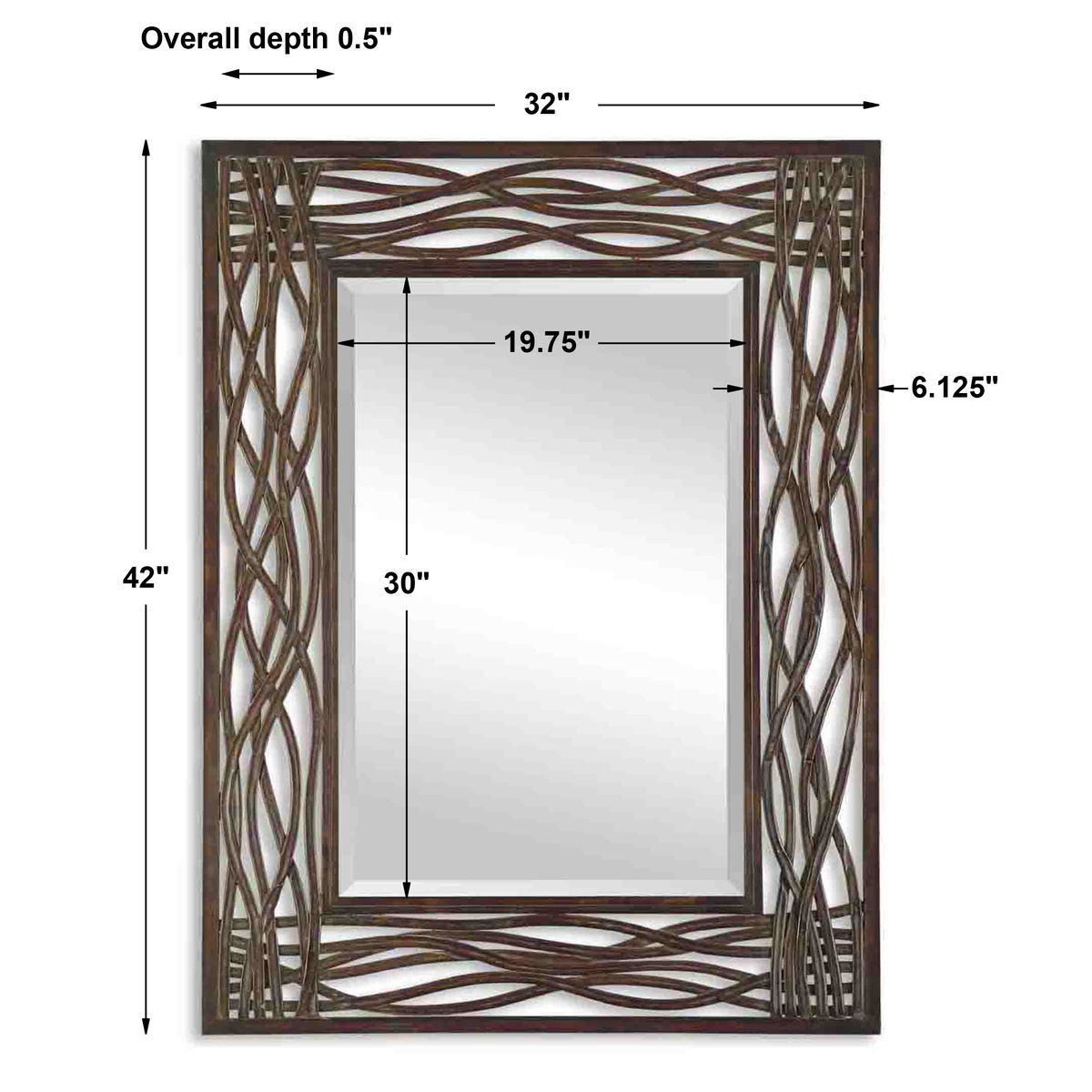 Dorigrass Brown Metal Mirror, by Uttermost, 32" width x 42" height x 0.5" depth View 3