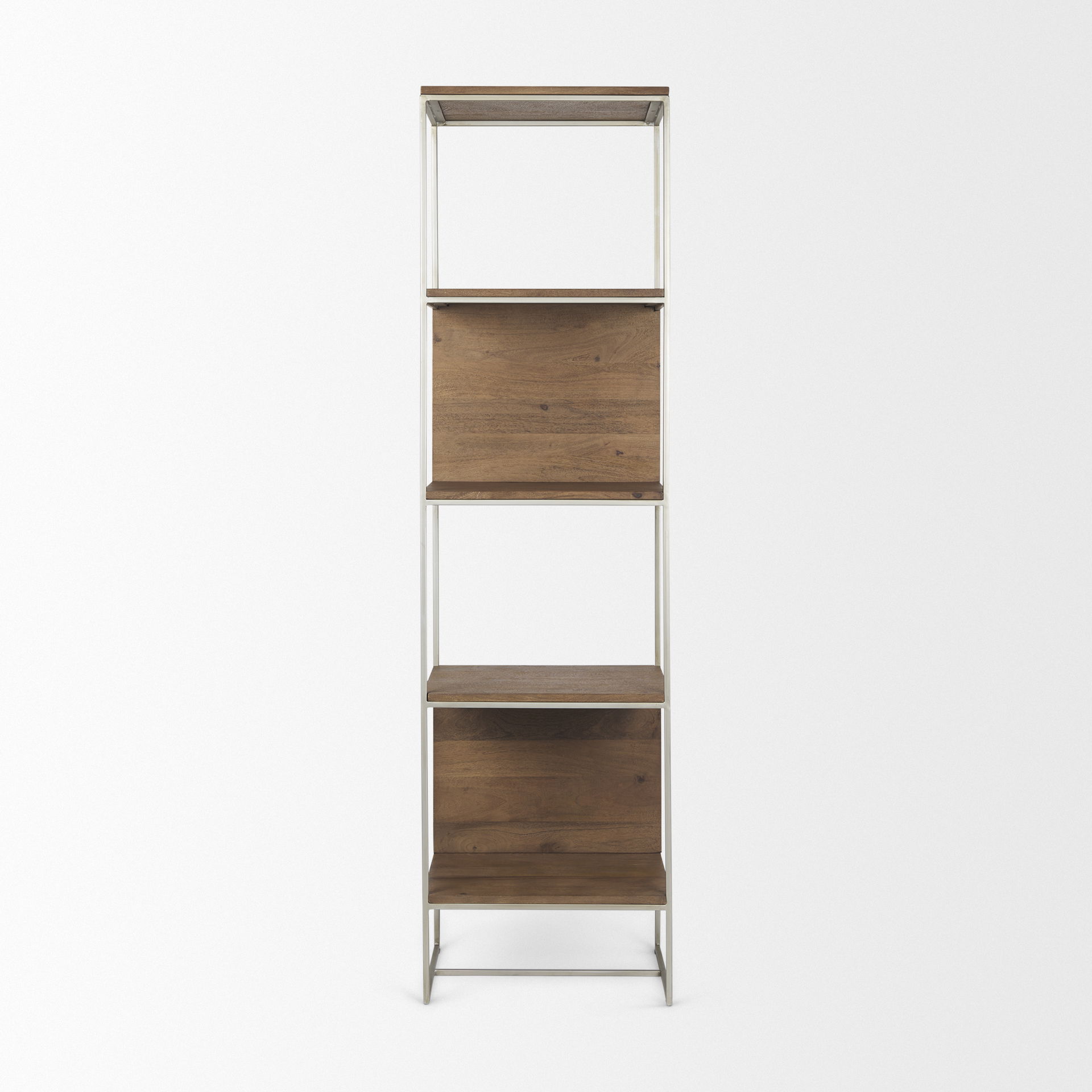 Morris II 19.75 x 15 x 72.5 Brown Wood and Silver Metal Frame 4 Shelf Shelving Unit large image 
