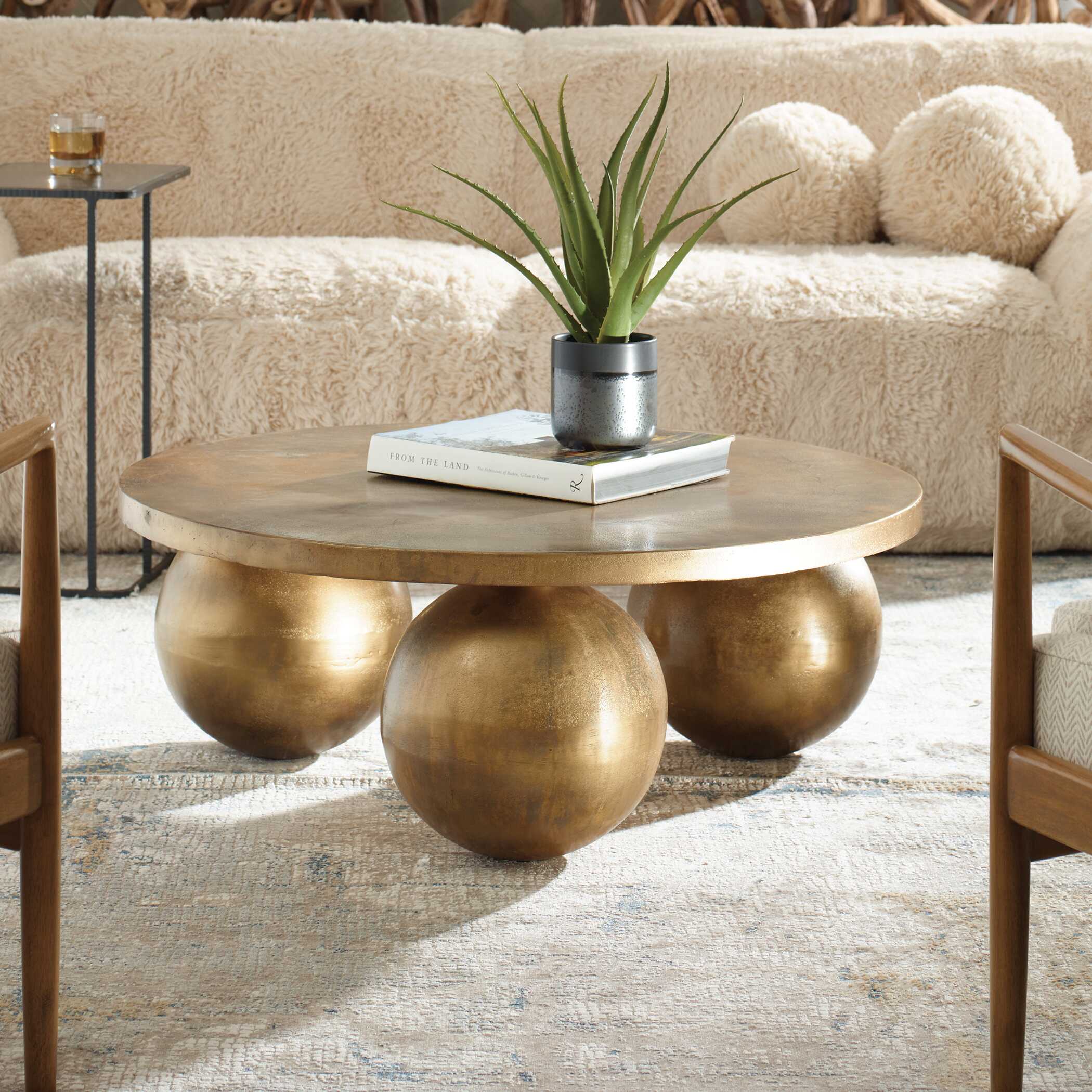 Triplet Antique Brass Coffee Table, Furniture by Uttermost, 38" width x 15" height x 38" depth View 4