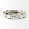 Decatur I 21L x 21W White Wooden Bead Mirrored Bottom Round Tray thumbnail 3