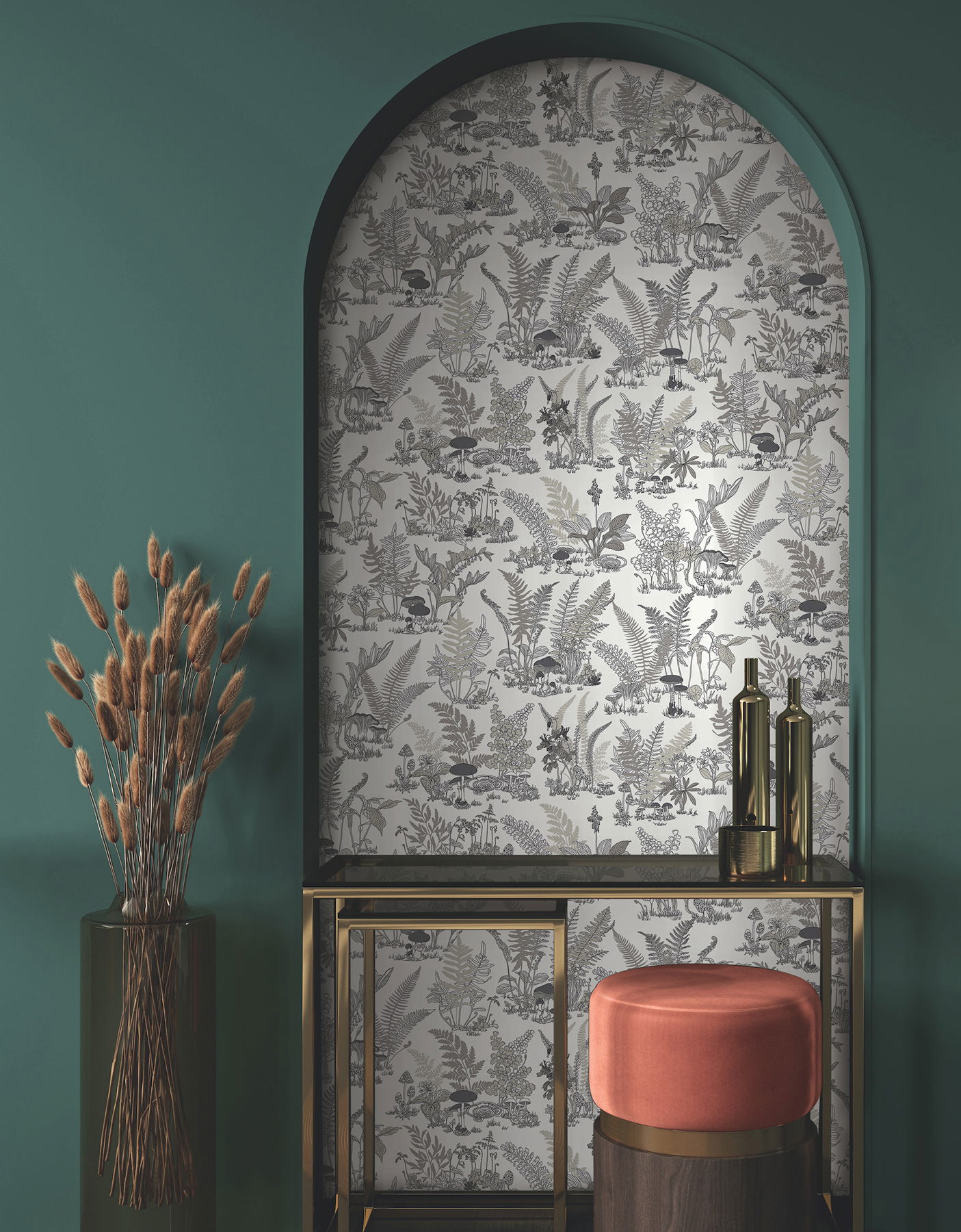 Mushroom Garden Toile Black & Grey Wallpaper, by York Wall, 27' length x 2'3" width x 0.02" depth View 2