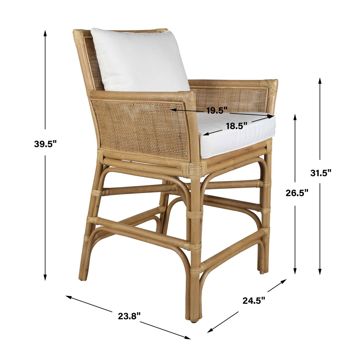 Pacific Rattan Counter Stool, Counter & Bar Stool by Uttermost, 24.5" width x 39.5" height x 23.8" depth View 3