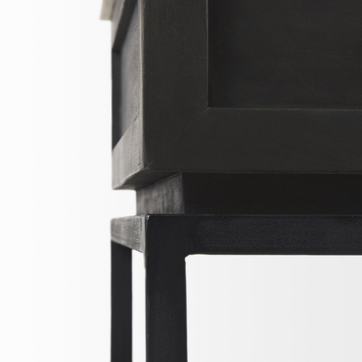Divina Black-Brown Wood with White Marble Top and Black Metal Base 1 Drawer Side Table, Side & End Table by Mercana, 22" length x 22" width x 22" height View 13