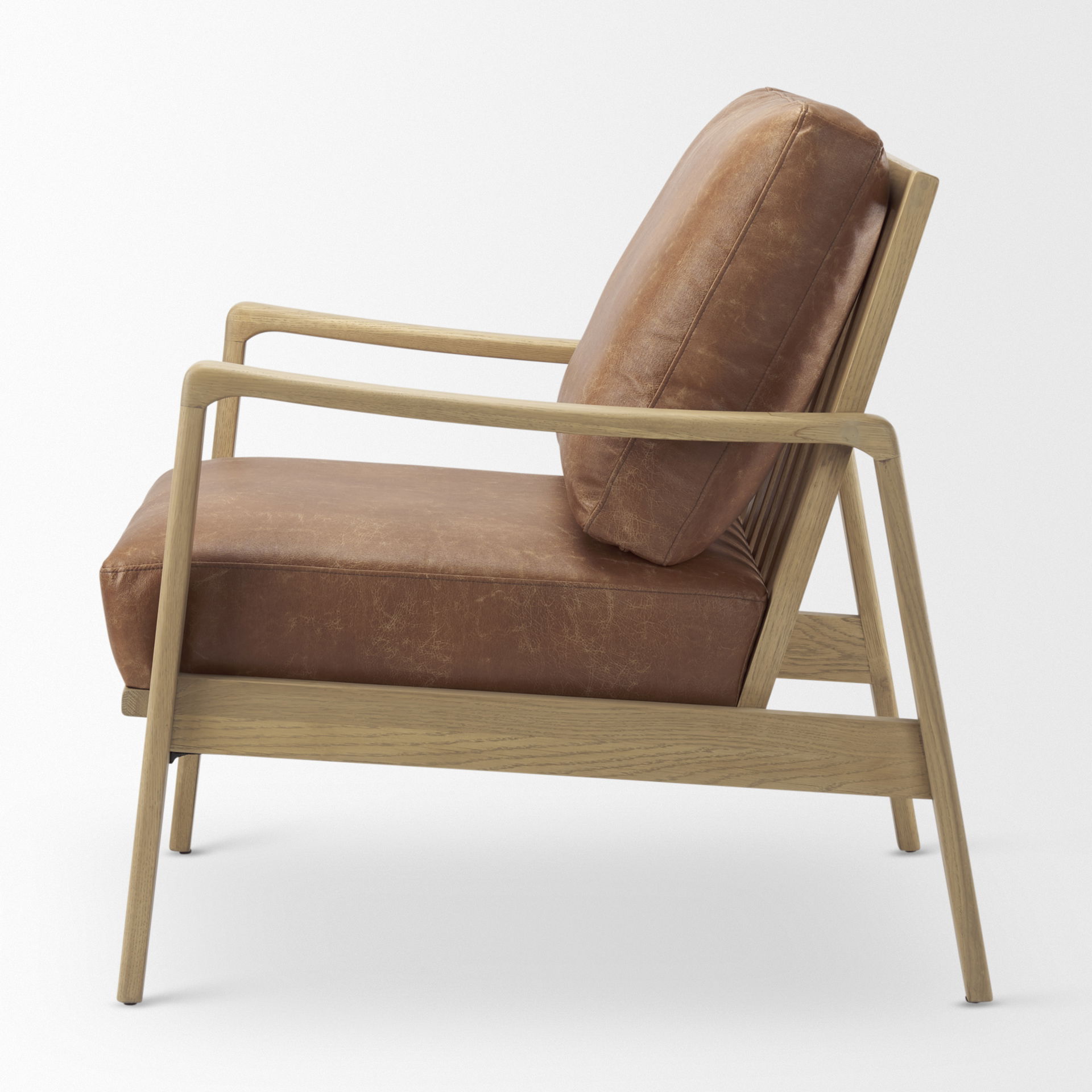 Raeleigh Tan Faux Leather Accent Chair, by Mercana, 27.95" length x 34.06" width x 34.45" height View 5