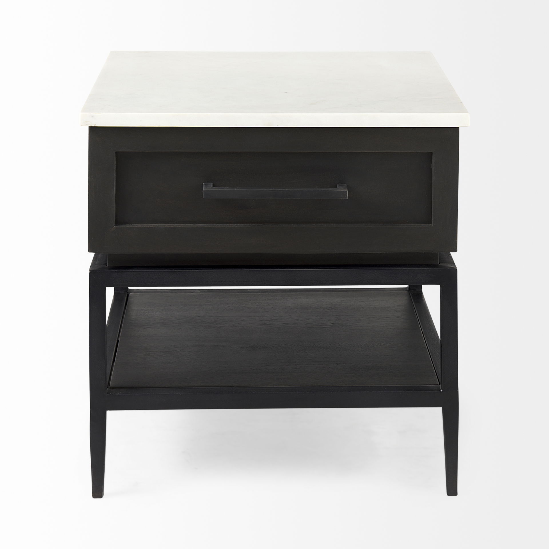 Divina Black-Brown Wood with White Marble Top and Black Metal Base 1 Drawer Side Table large image 