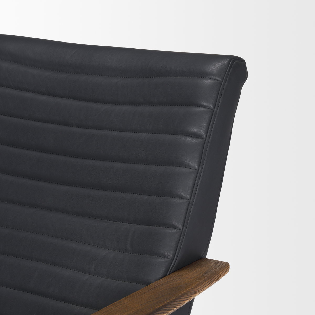 Grosjean Black Leather with Black Metal Frame Accent Chair, by Mercana, 27.56" length x 37.01" width x 34.65" height View 9