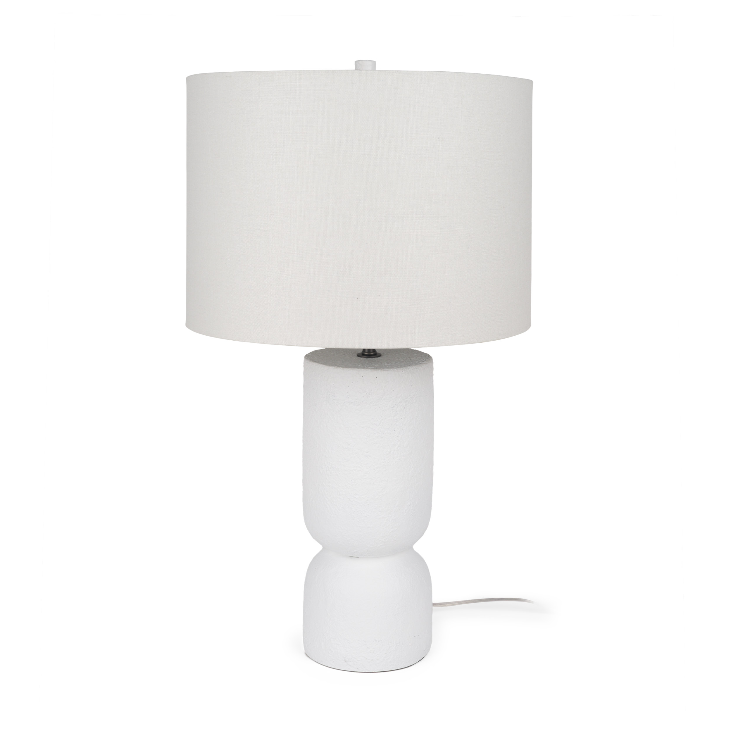 Everly   White Cement with Beige Shade Table Lamp, by Mercana, 15" length x 15" width x 27.5" height View 1