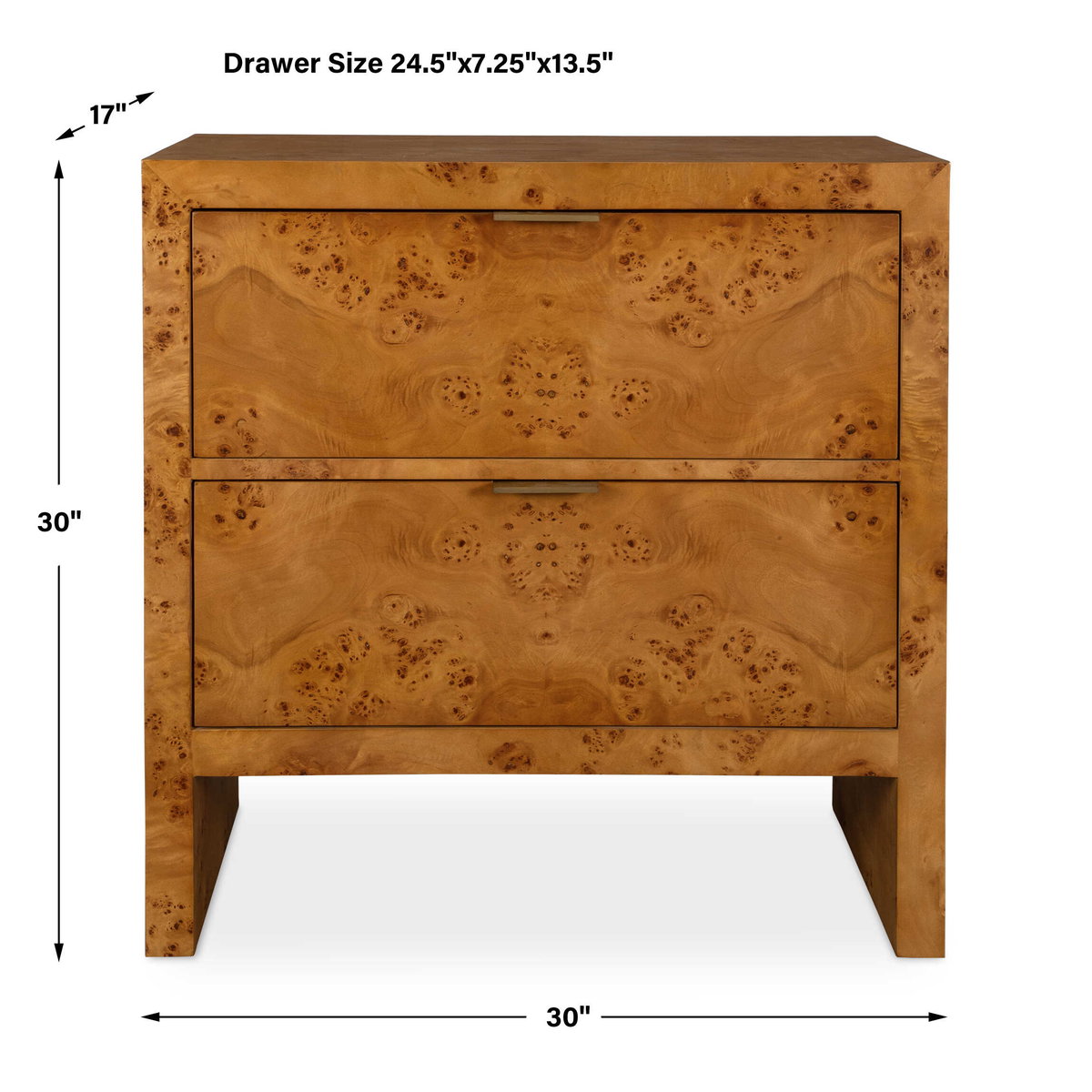 Indus 2 Drawer Burl Chest, Cabinets & Chest by Uttermost, 30" width x 30" height x 17" depth View 3