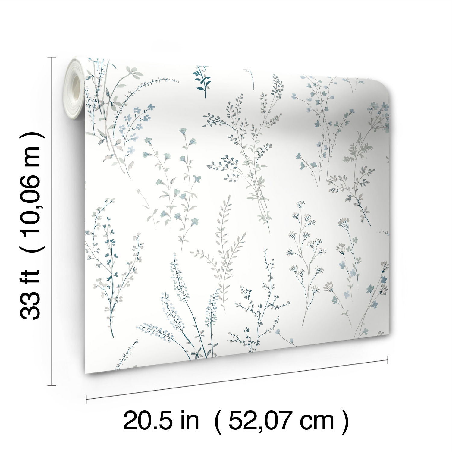 Wildflower Sprigs Blue & Green Wallpaper large image 