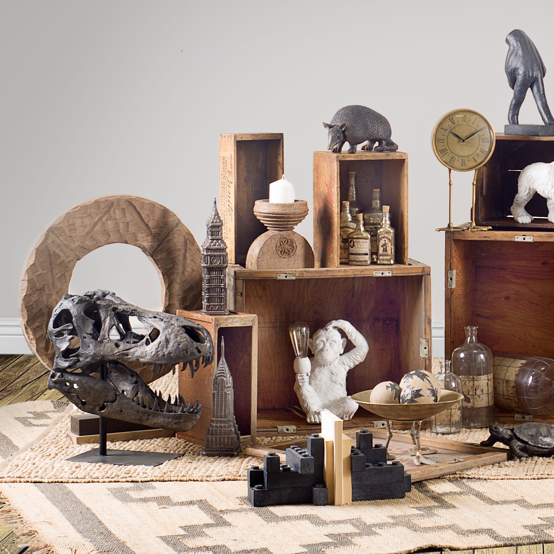 Lagrane 19L x 11W Brown Resin Tyrannosaurus T Rex Dinosaur Skull Replica large image 