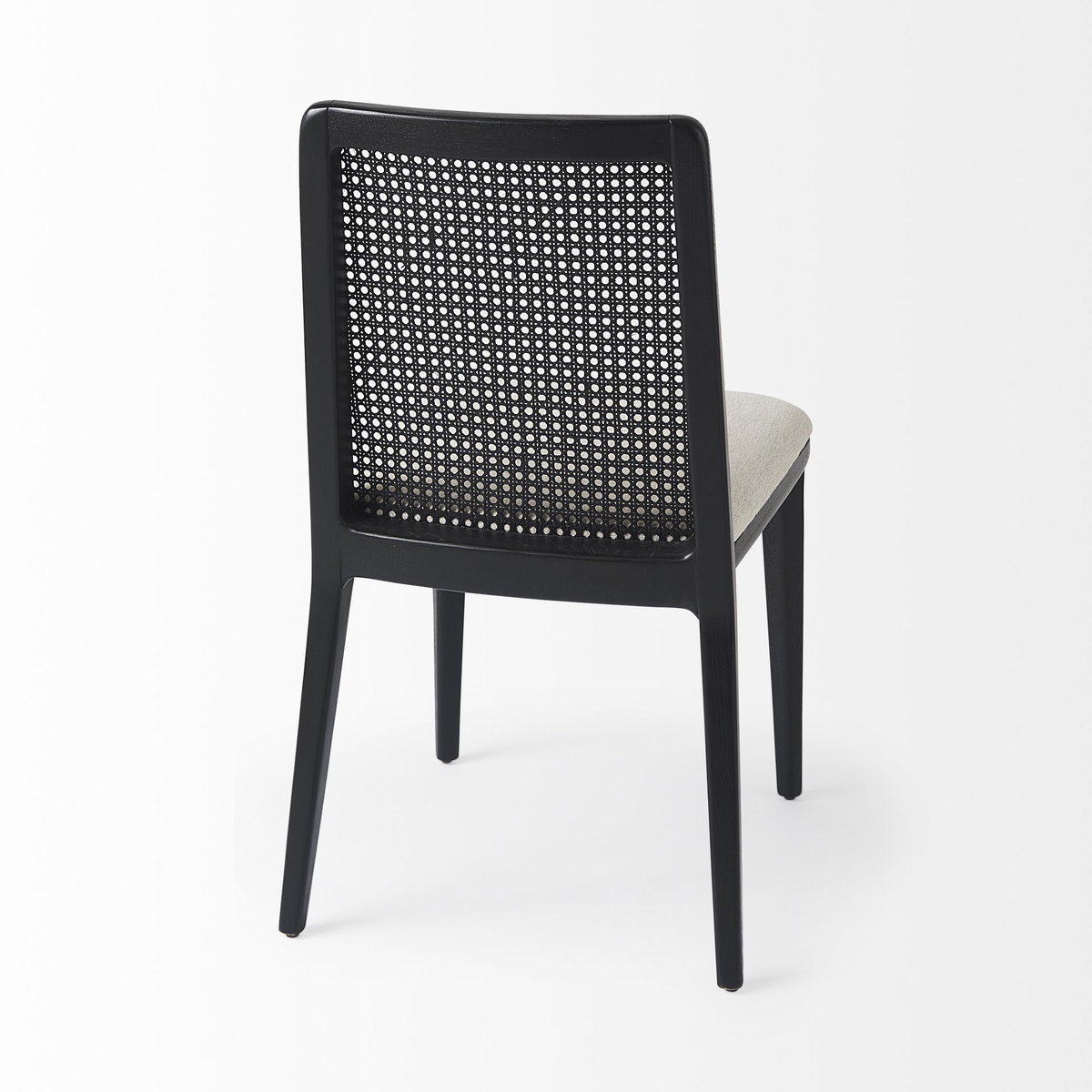 Clara Black Beech Wood with Cream Fabric Seat and Cane Back Armless Dining Chair, by Mercana, 18" length x 23" width x 33.75" height View 8
