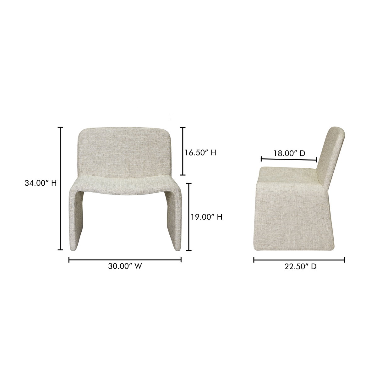 Ella Accent Chair Heather Beige, by Moe's Home, 30" width x 34" height x 22.5" depth View 10