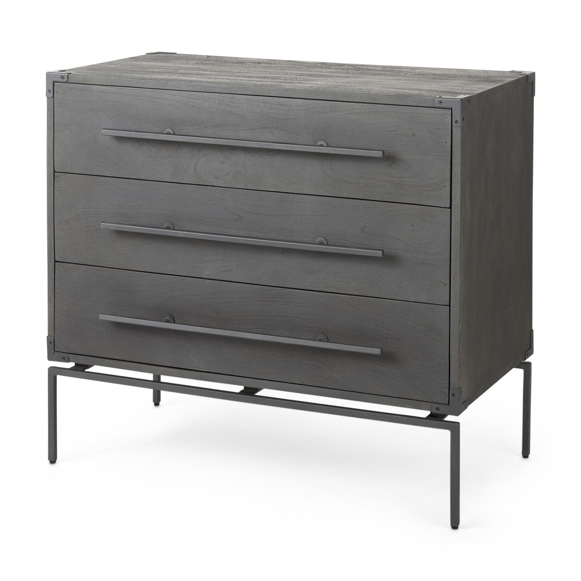 Ward 34L x 18W Brown Wood and Iron 3 Drawer Accent Cabinet, Cabinets & Chest by Mercana, 34" length x 19.25" width x 30.5" height View 1