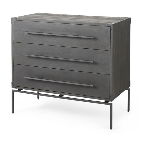 Ward 34L x 18W Brown Wood and Iron 3 Drawer Accent Cabinet