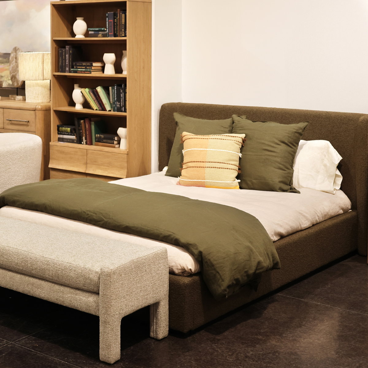 Tobias Bed Queen Olive, by Dovetail, 72" width x 40" height x 90" depth View 7