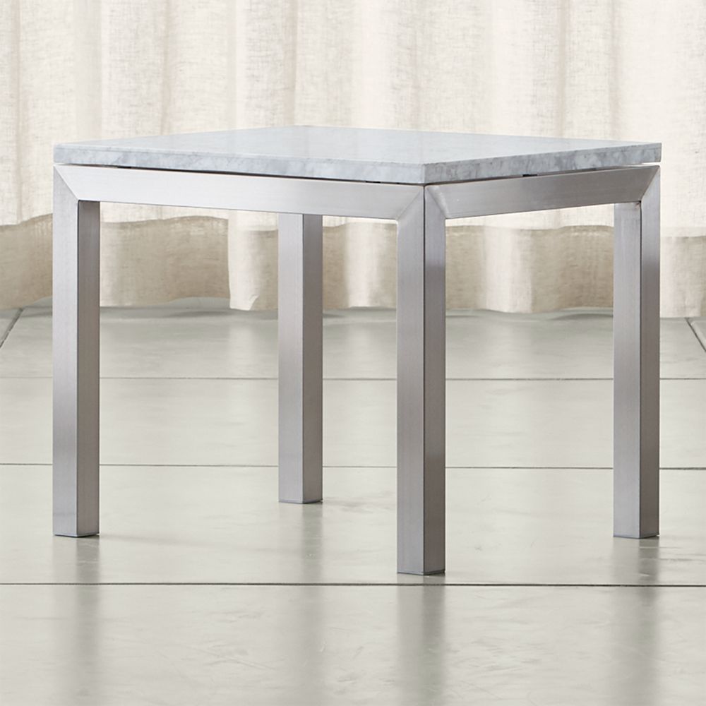 Online Designer Living Room Parsons White Marble Top/ Stainless Steel Base 20x24 End Table