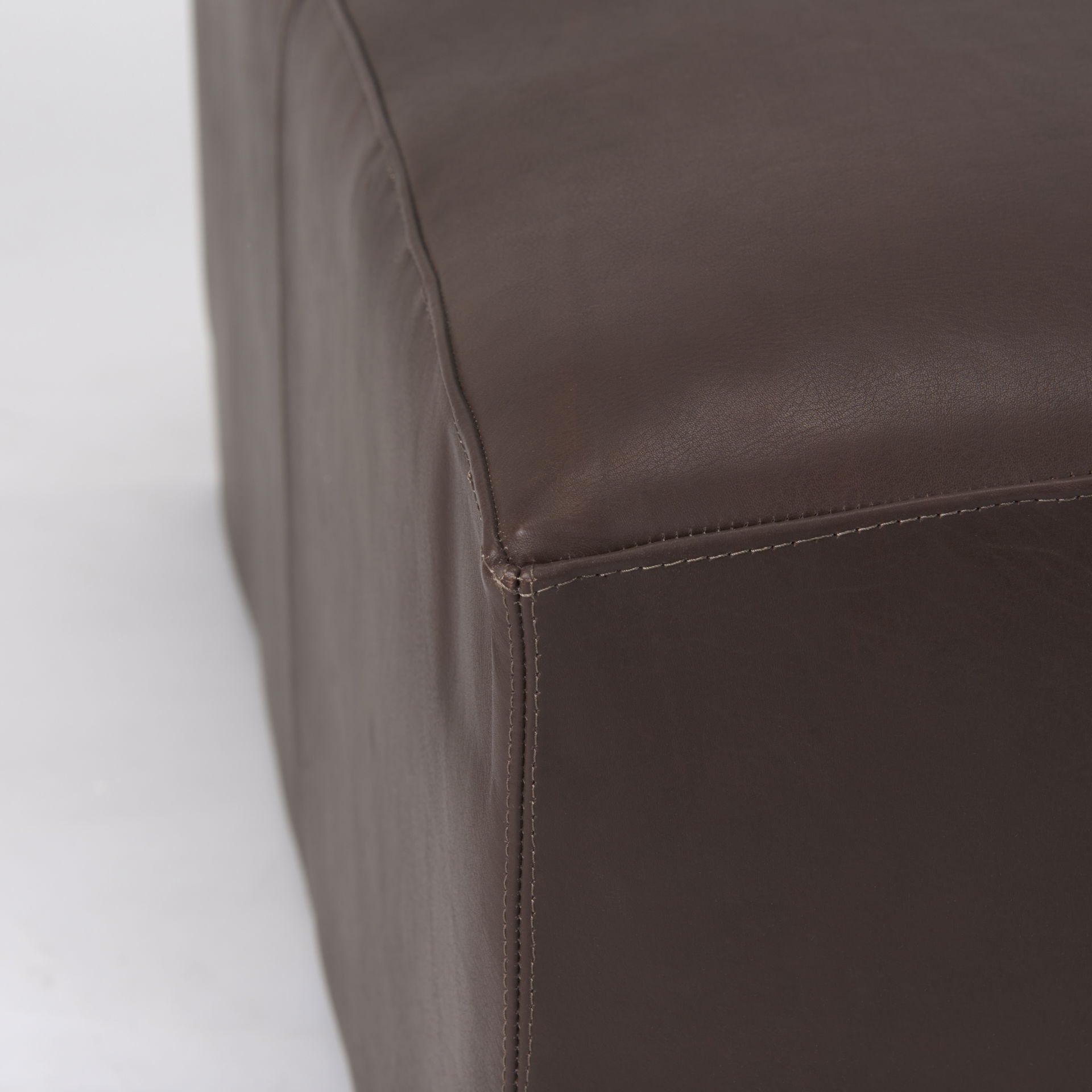 Minara 36L x 36W x 16H Square Dark Brown Leather Wrapped Ottoman, by Mercana, 36" length x 36" width x 16" height View 5