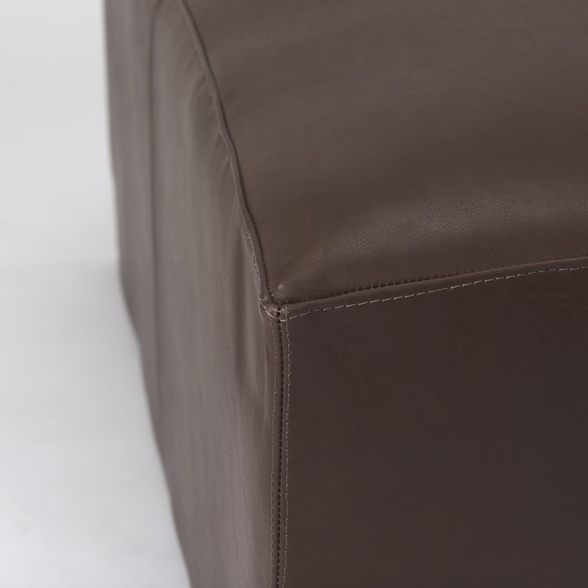 Minara 36L x 36W x 16H Square Dark Brown Leather Wrapped Ottoman, by Mercana, 36" length x 36" width x 16" height View 5