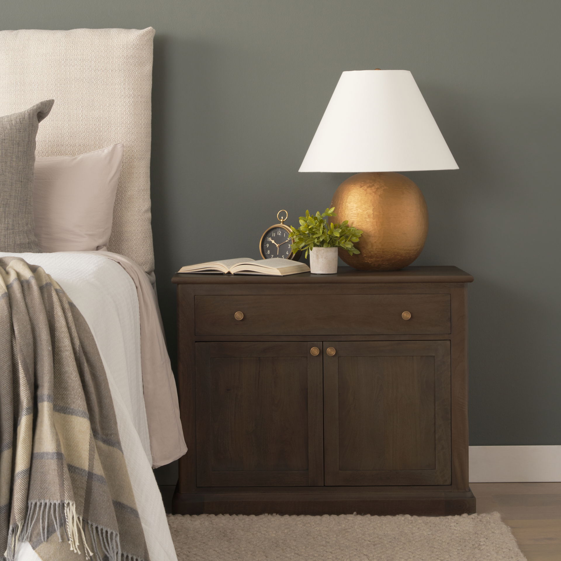 Baron Dark Brown Solid Wood with Antique Knobs 2-Door Accent Cabinet, Cabinets & Chest by Mercana, 34" length x 18.5" width x 27" height View 3