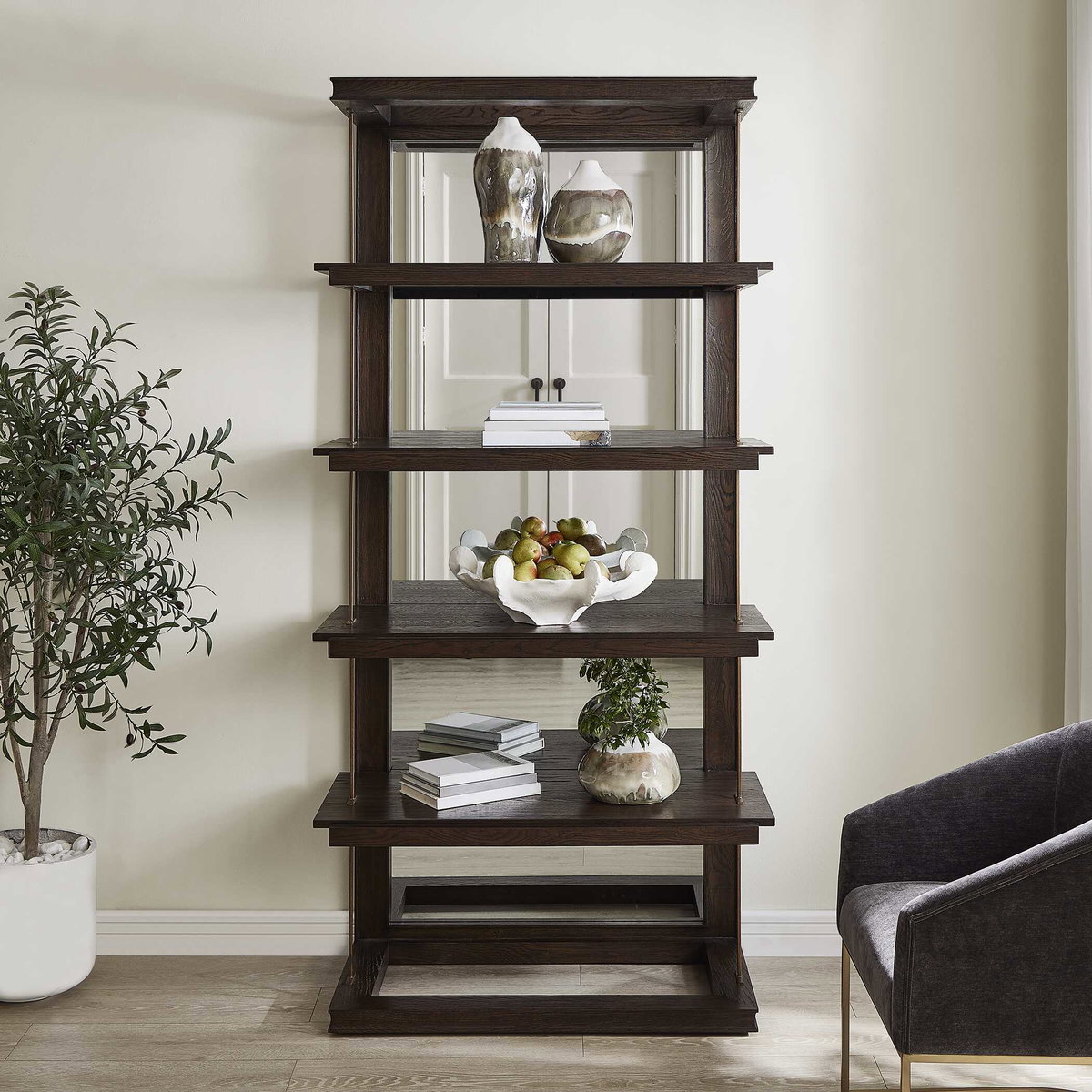 Kai Dark Walnut Etagere, Shelving & Bookcase by Uttermost, 40" width x 82" height x 20" depth View 2
