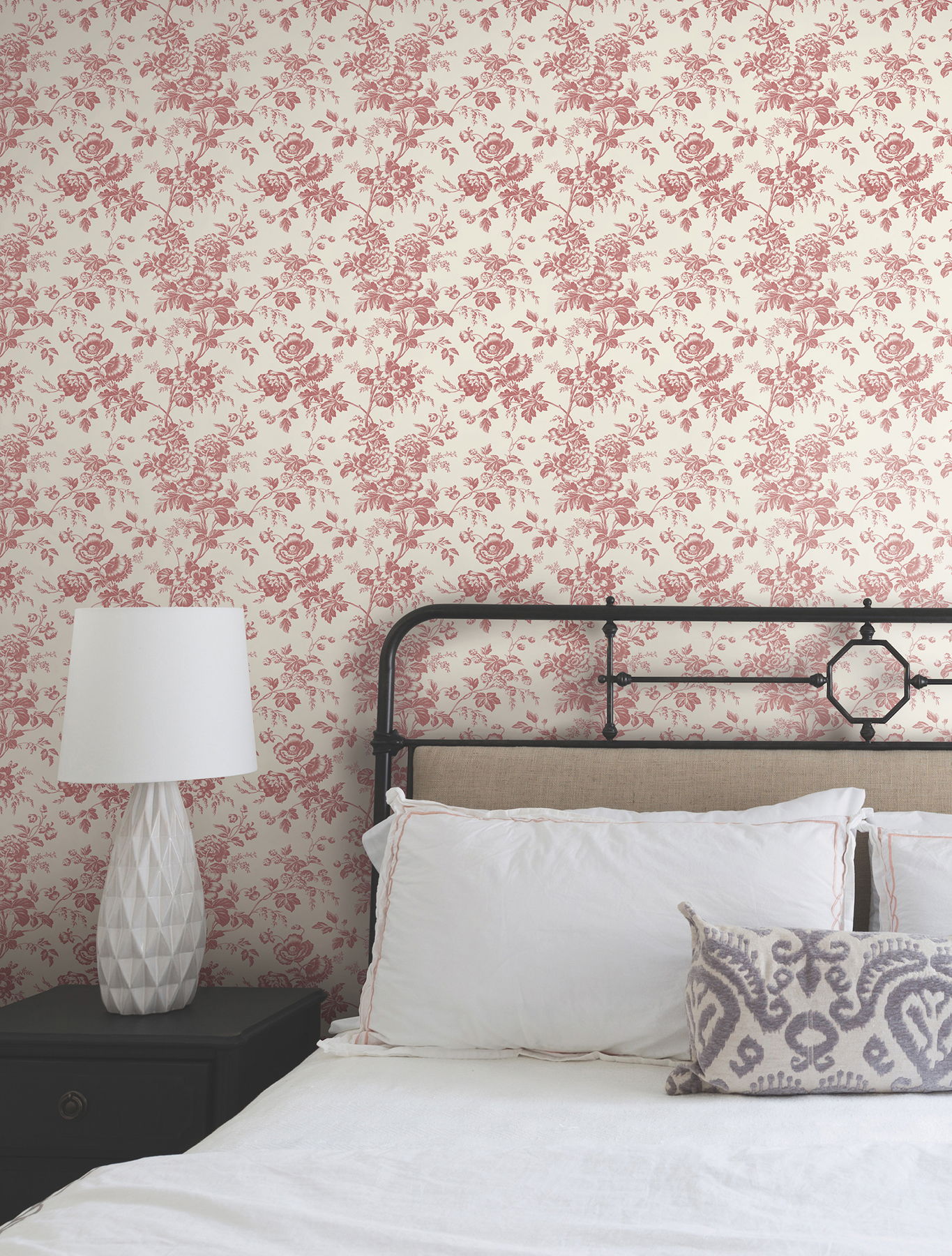 Anemone Toile French Red Wallpaper, by York Wall, 33' length x 1'8.5" width x 0.02" depth View 3