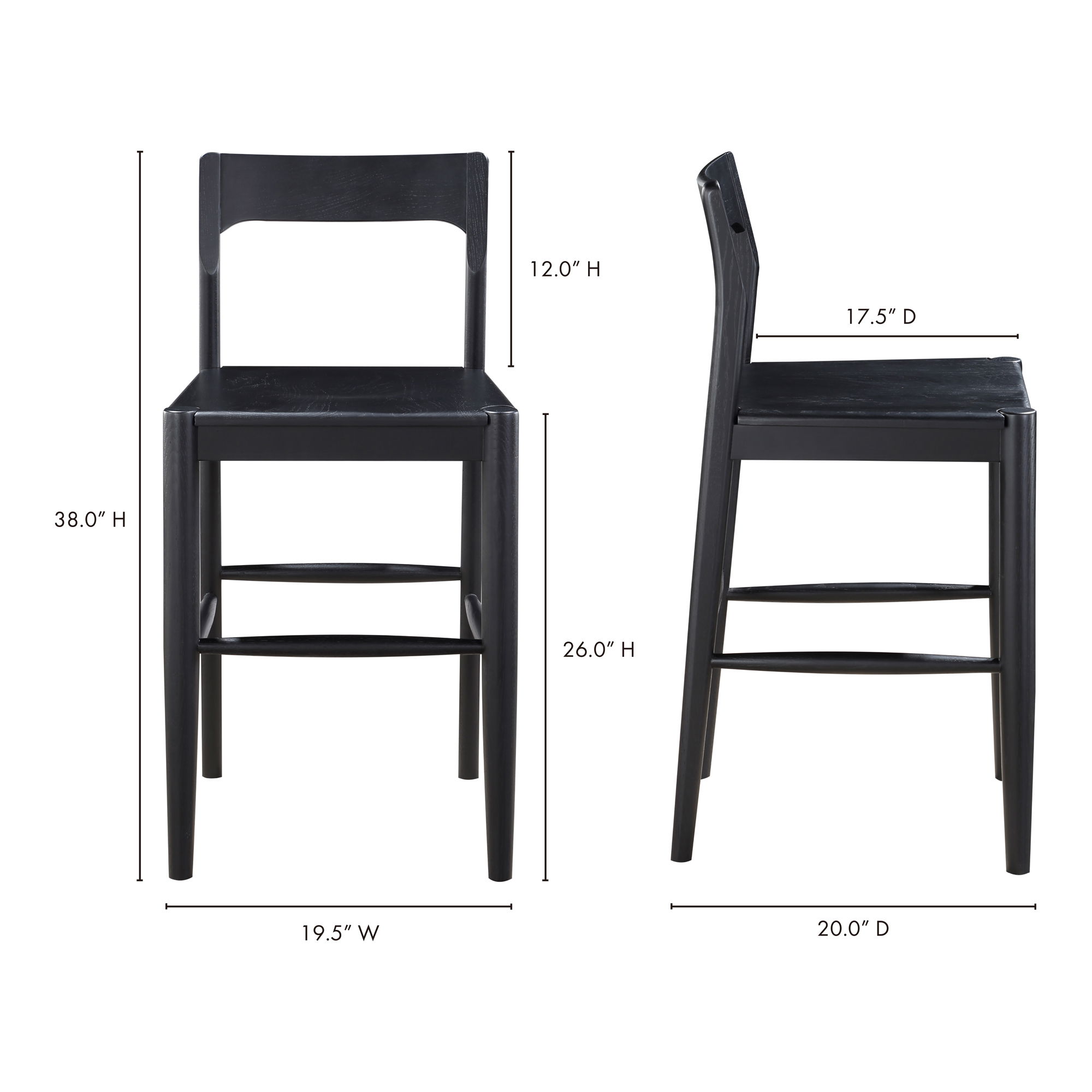 Owing Counter Stool Black, Counter & Bar Stool by Moe's Home, 19.5" width x 38" height x 20" depth View 7