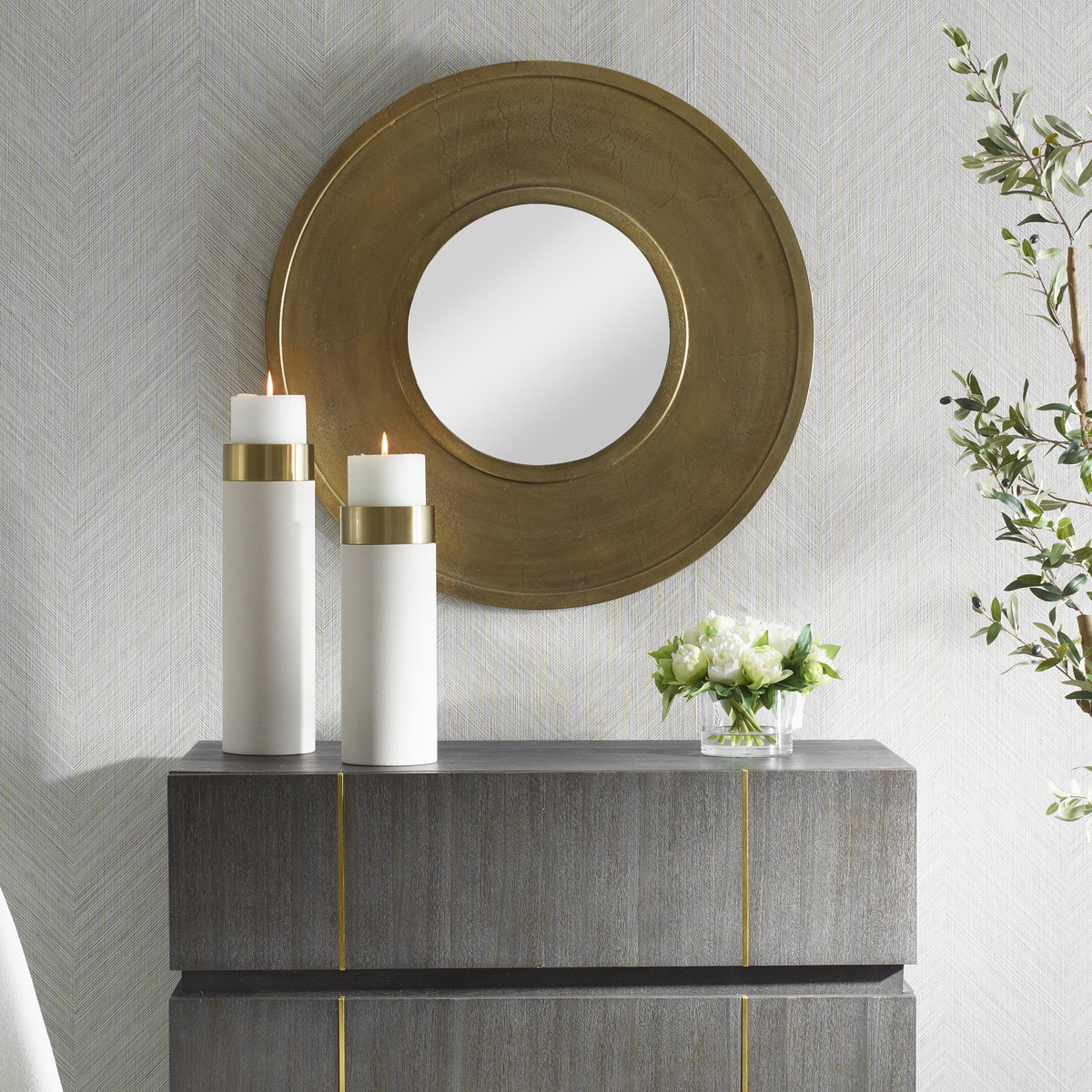 Axel Round Brass Mirror, by Uttermost, 30" width x 30" height x 1.5" depth View 2