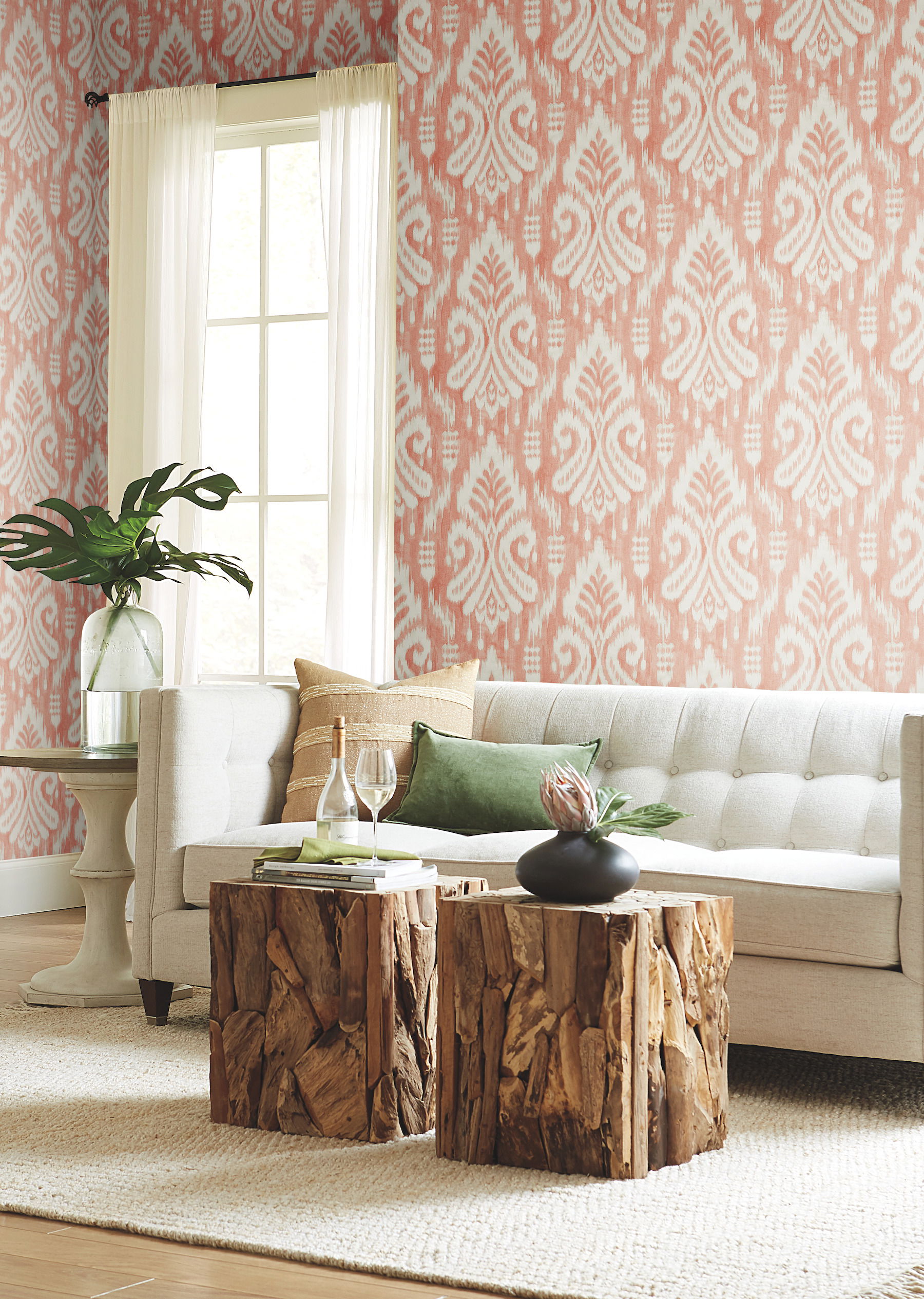Hawthorne Ikat Coral Wallpaper, by York Wall, 27' length x 2'3" width x 0.02" depth View 3