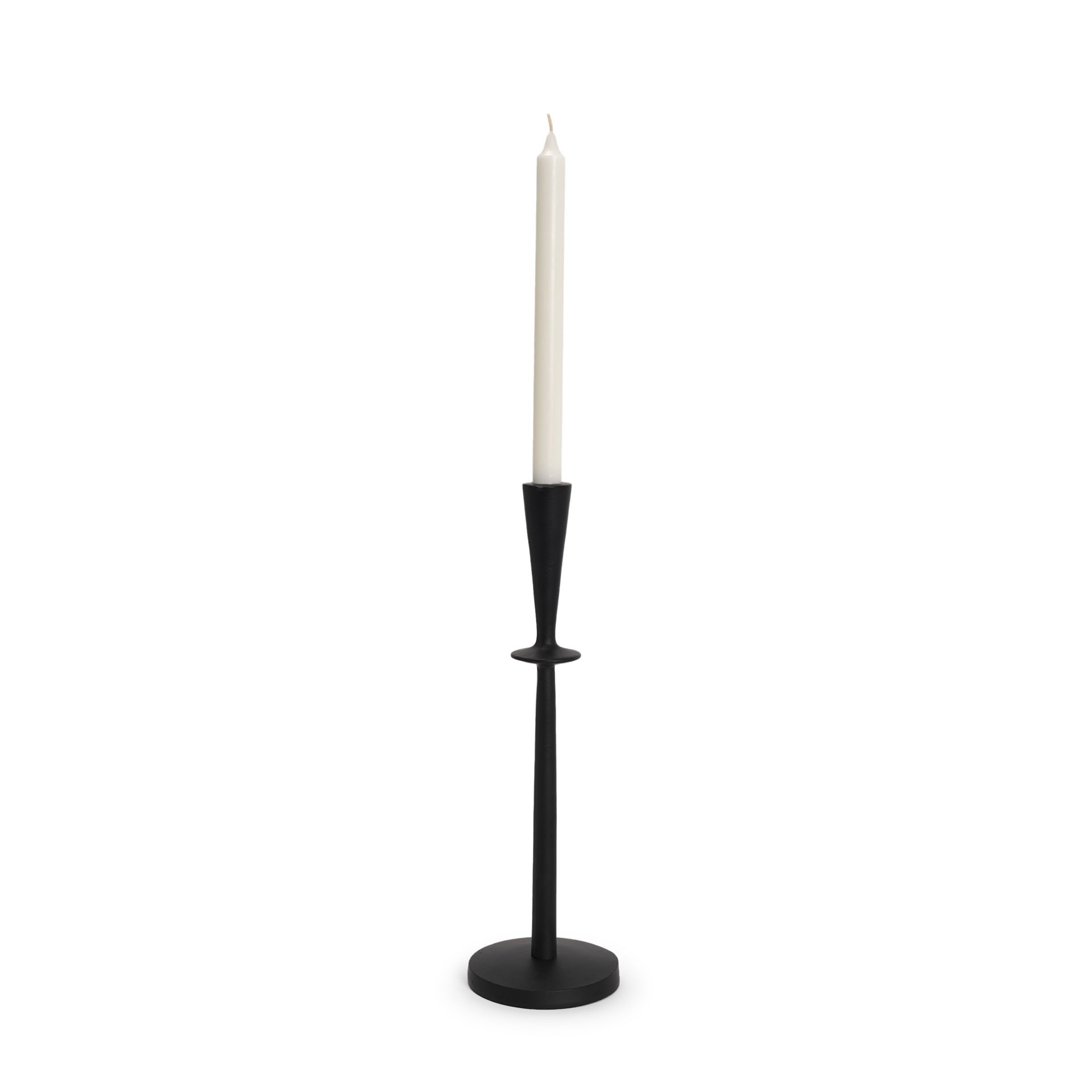 Qwin Matte Black Cast Aluminum Tall Candle Holder, Candles & Candle Holder by Mercana, 4.5" length x 4.5" width x 15" height View 1