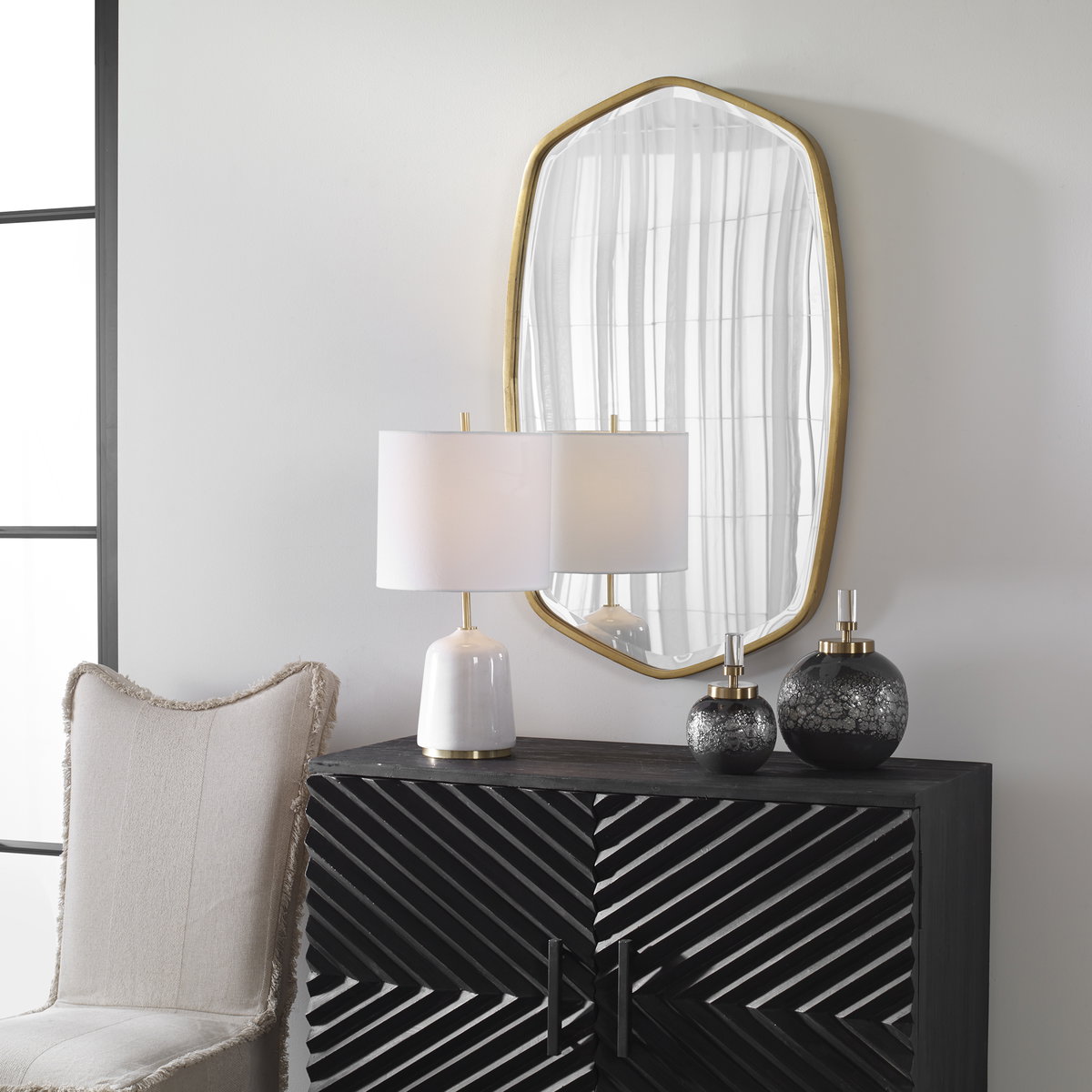 Duronia Antiqued Gold Mirror, by Uttermost, 22.25" width x 36.13" height x 1.75" depth View 7