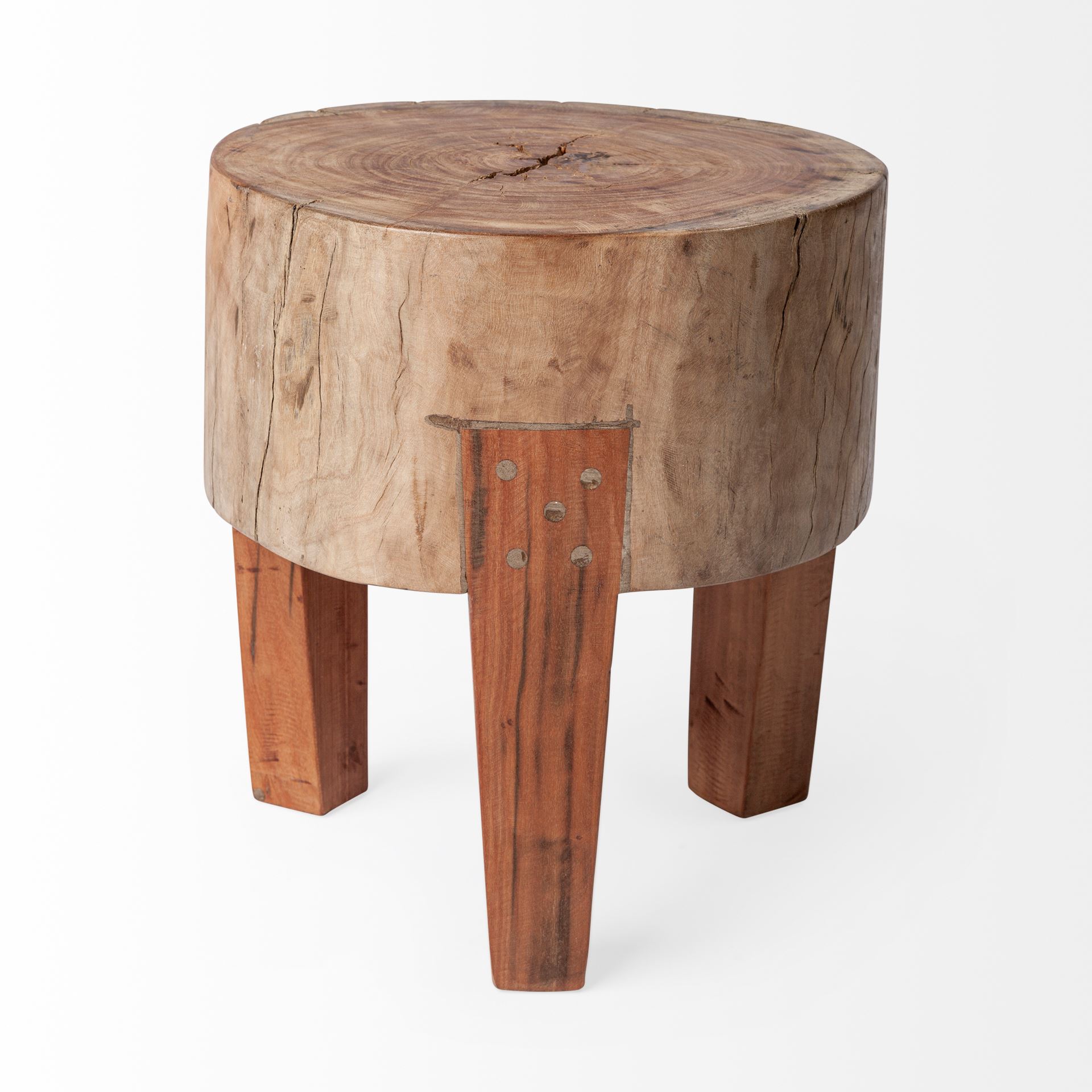 Asco 15'H Rustic Solid Reclaimed Wood Stool, Ottoman by Mercana, 13" length x 13" width x 15" height View 4
