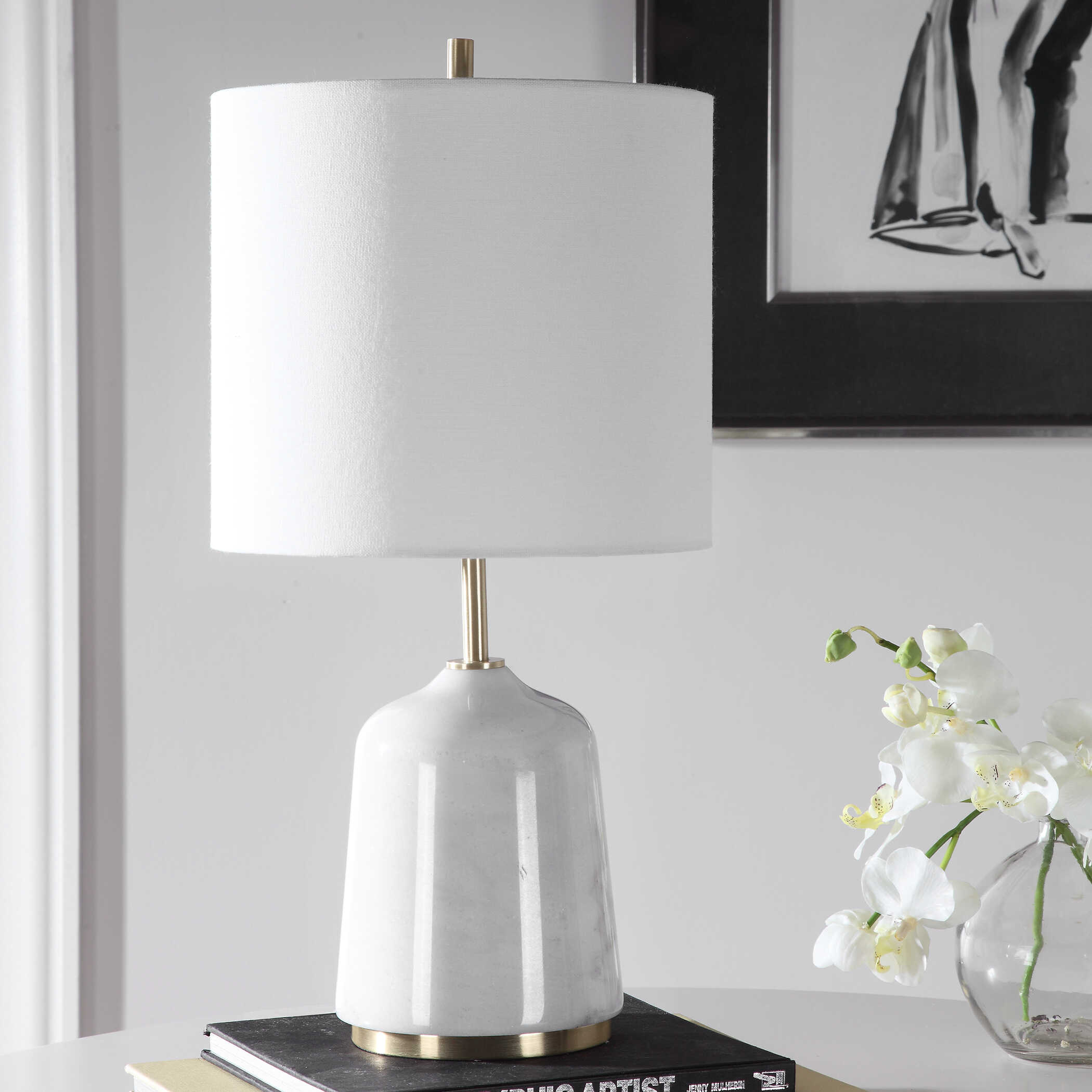 Eloise White Marble Table Lamp, by Uttermost, 10" width x 20" height x 10" depth View 4