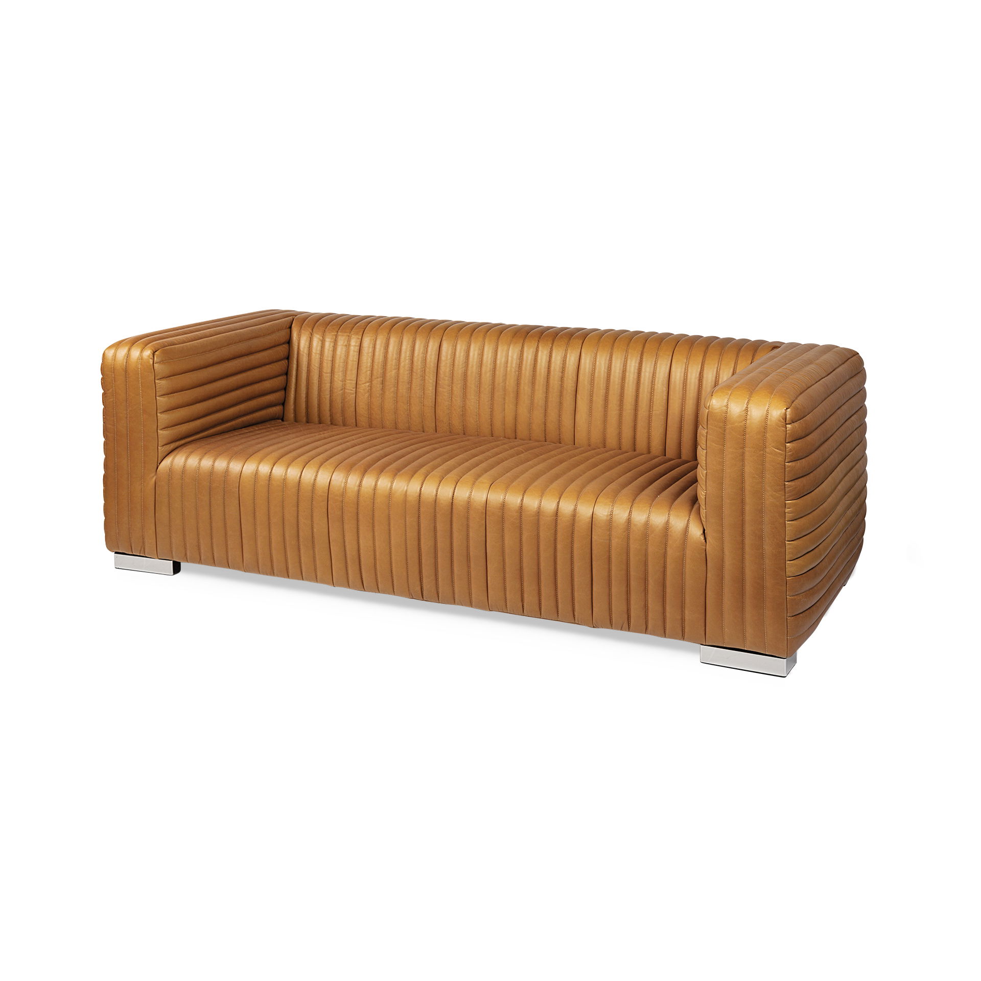 Ricciardo Cognac Leather Three Seater Sofa, Sofas & Sectional by Mercana, 82.5" length x 38.5" width x 26.5" height View 1