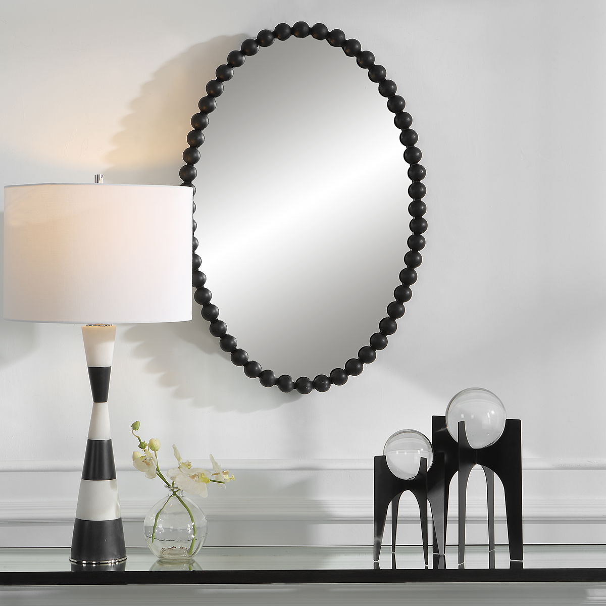 Serna Black Oval Mirror, by Uttermost, 20" width x 30" height x 1.75" depth View 2