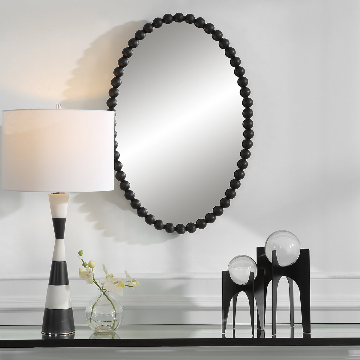 Serna Black Oval Mirror, by Uttermost, 20" width x 30" height x 1.75" depth View 2